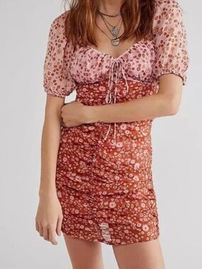 Free People Tessa Floral Rouched Open Back Mini Dress